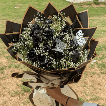 The "Midnight" Bouquet: Black Ribbon & Baby's Breath