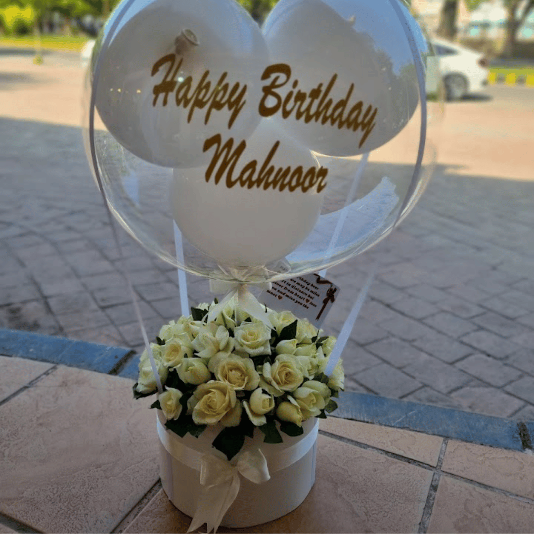 The Pure Love Box: White Roses in a White Balloon Box