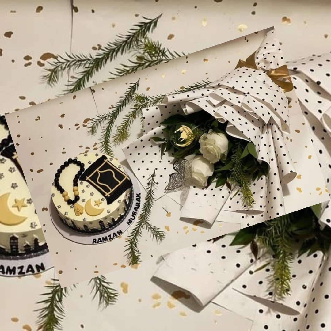 A Blessed Touch of the Holy Month 🎁 Ramadan Mubarak Cake & Flower Bouquet
