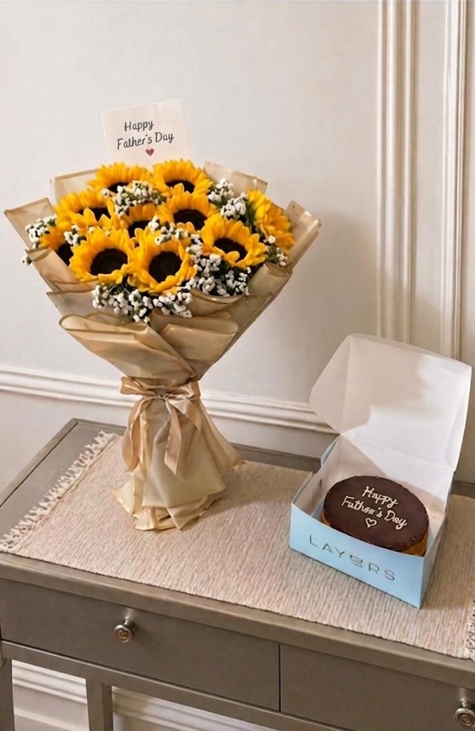 Sunflower  Bouquet and cake