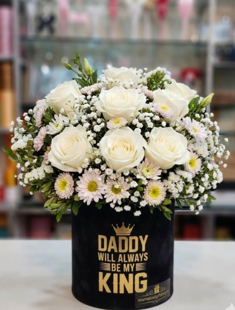 Chrysanthemum & Roses Flower Box – “Daddy will always be my king”