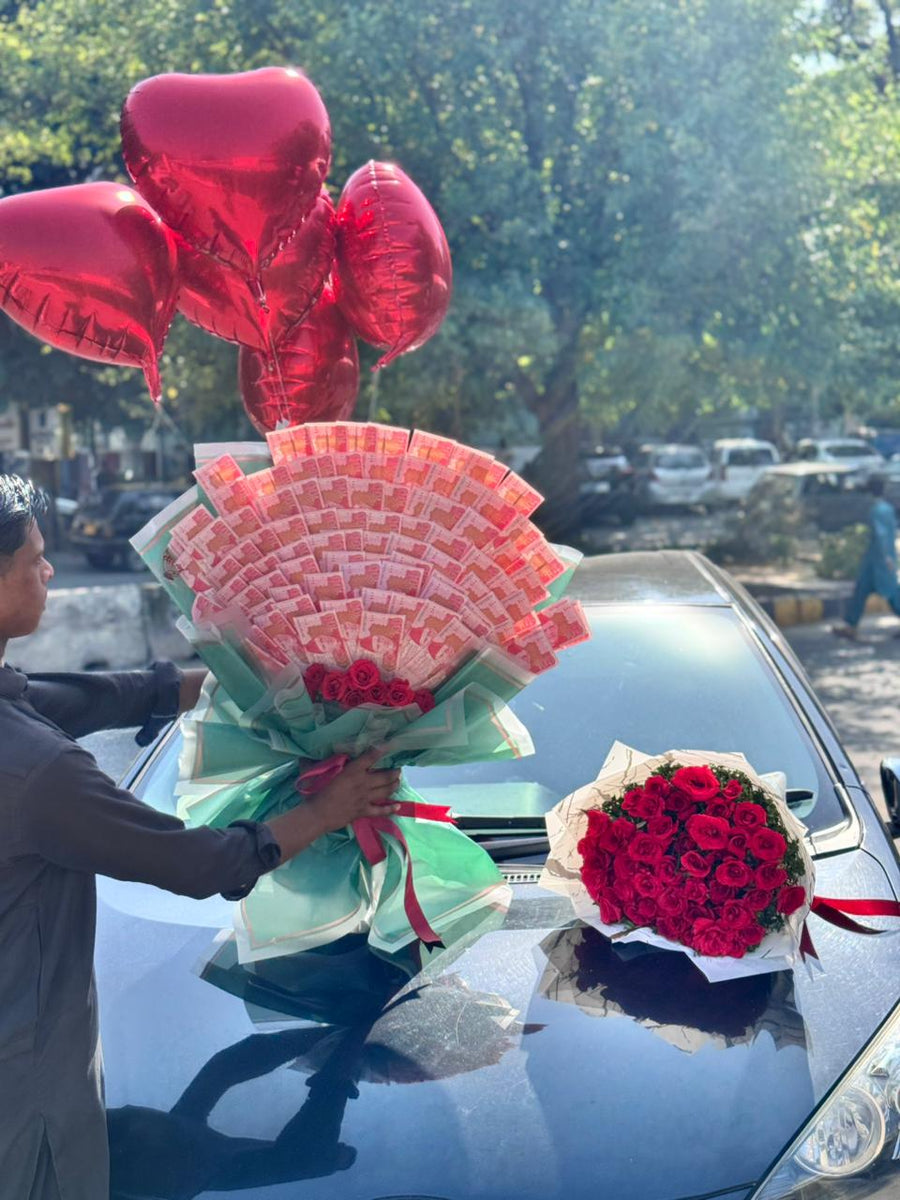Money Bouquet & Red Roses