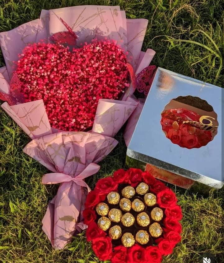 Heart Bouquet with and ferrero rochers box