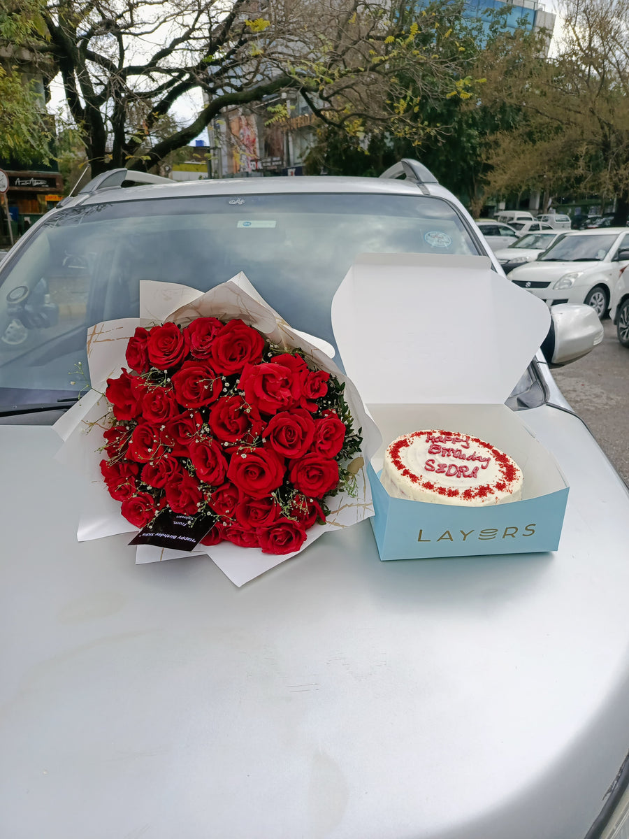 Red Roses with Cake