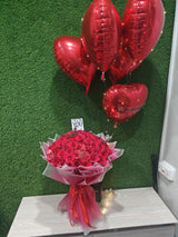 Red Roses with Foil Balloons