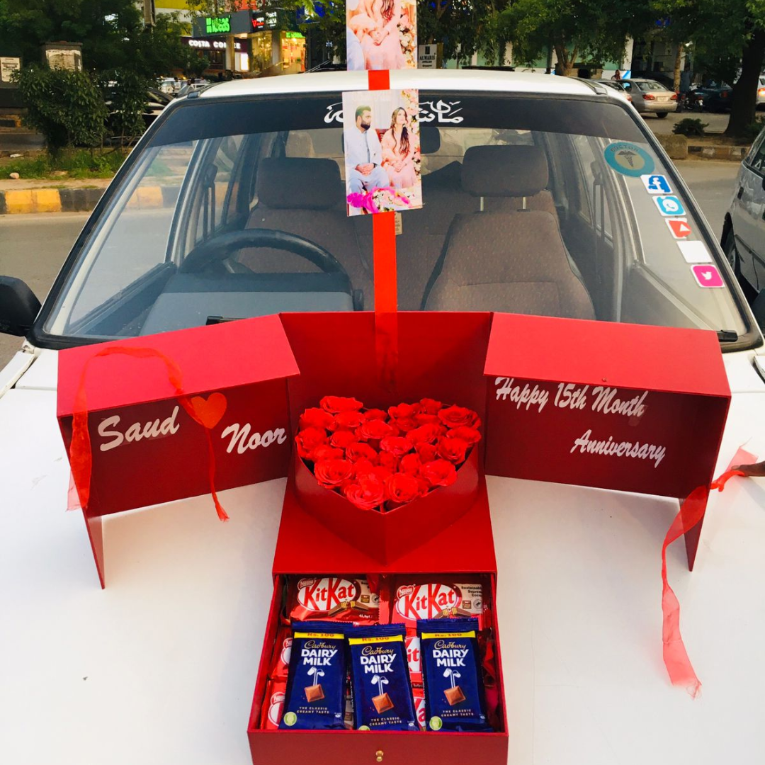 Red Heart of Love: Flower Box, Chocolates & Memories