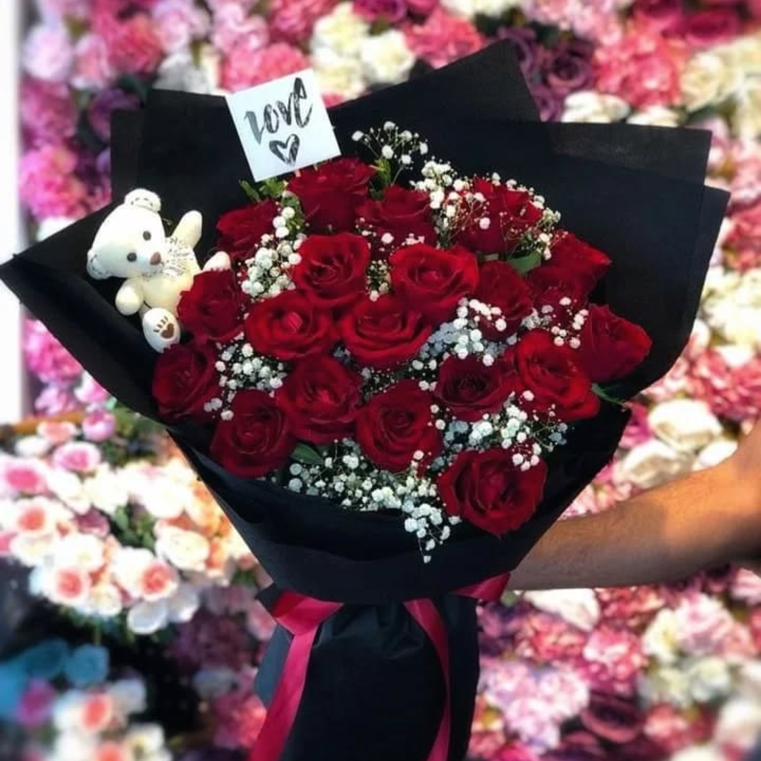 Red Roses & Mini Teddy Combo