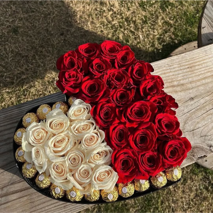 Golden Heart: White Roses with Ferrero Touch