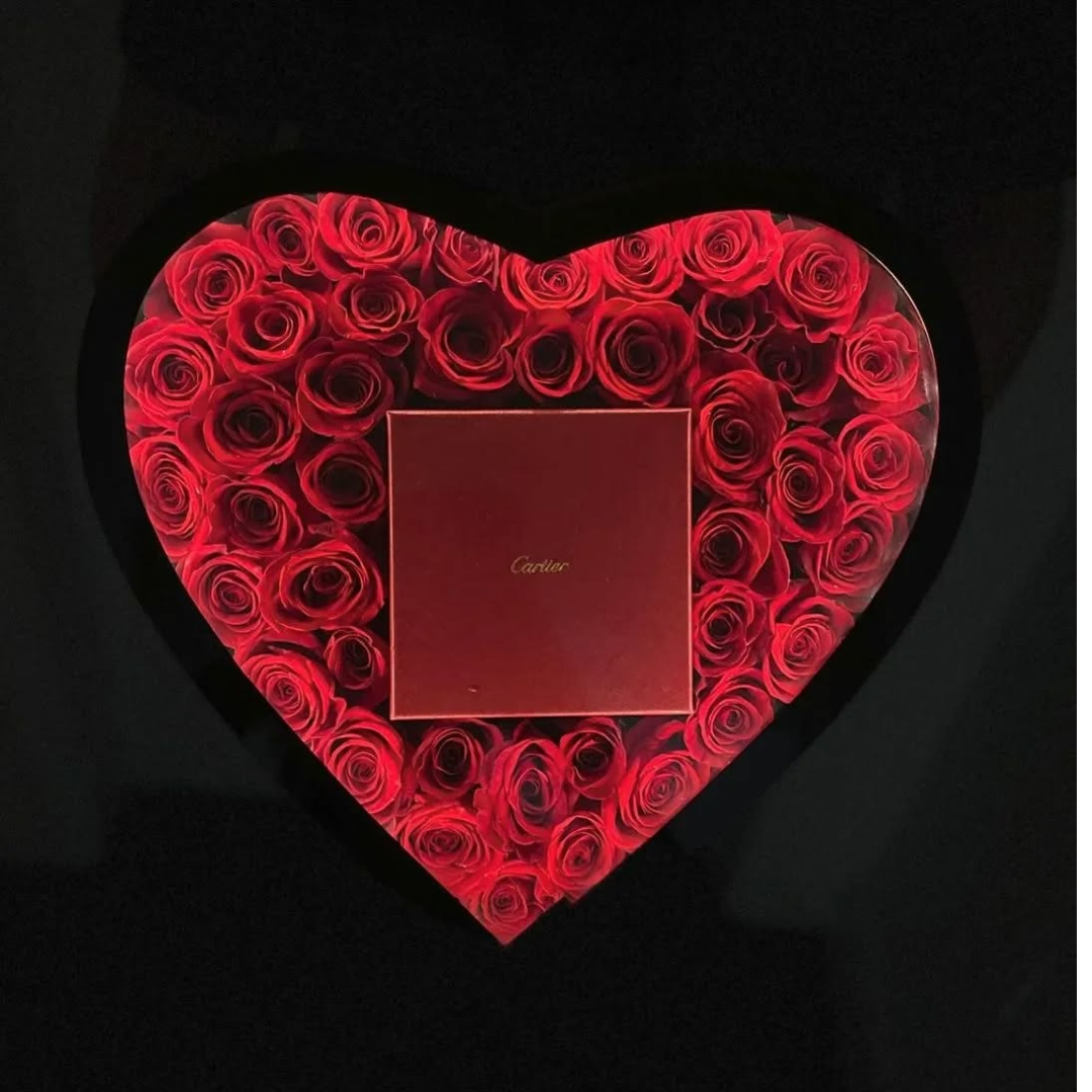 Bold Romance: Red Roses in Black & Red Heart with Custom Options