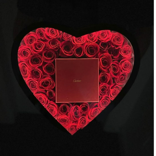 Bold Romance: Red Roses in Black & Red Heart with Custom Options