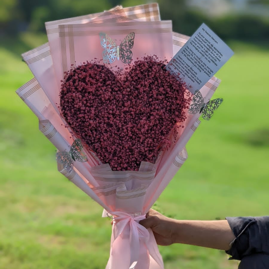Baby’s Breath Pink Heart Bouquet – Sweet & Charming
