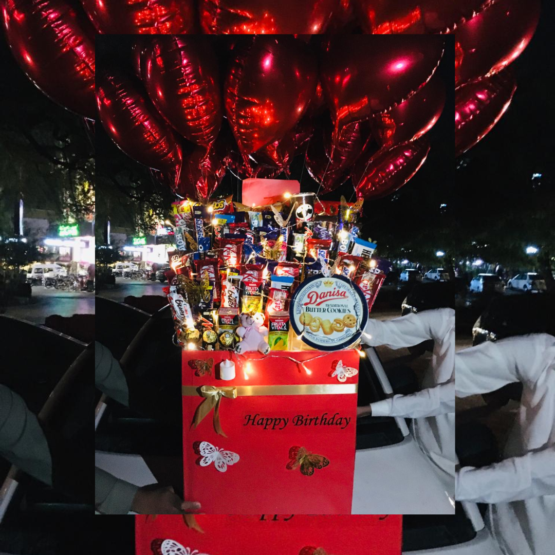 Best Selling Giant Viral Gift Box – Her Favourite Eatable Stuff|Baloons Fairylights to make it more Elegant