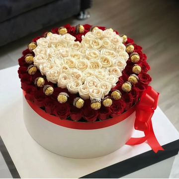 Red & White Premium Roses with Ferrero Rocher