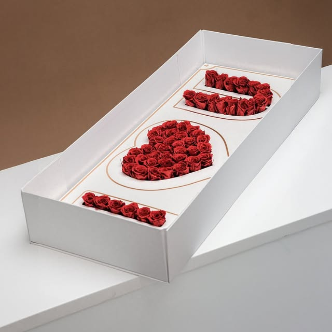 Premium White Box with Red Roses – "I Love You" Message
