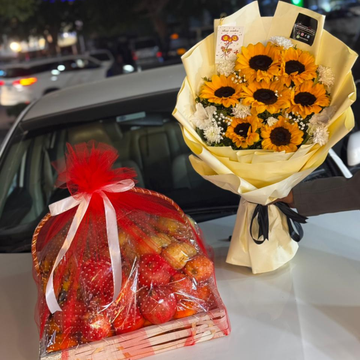 Get Well Soon Gift – Fruit Basket with Sunflower Bouquet