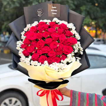 Red Roses and White Flowers Bouquet – Perfect Valentine’s Day Gift