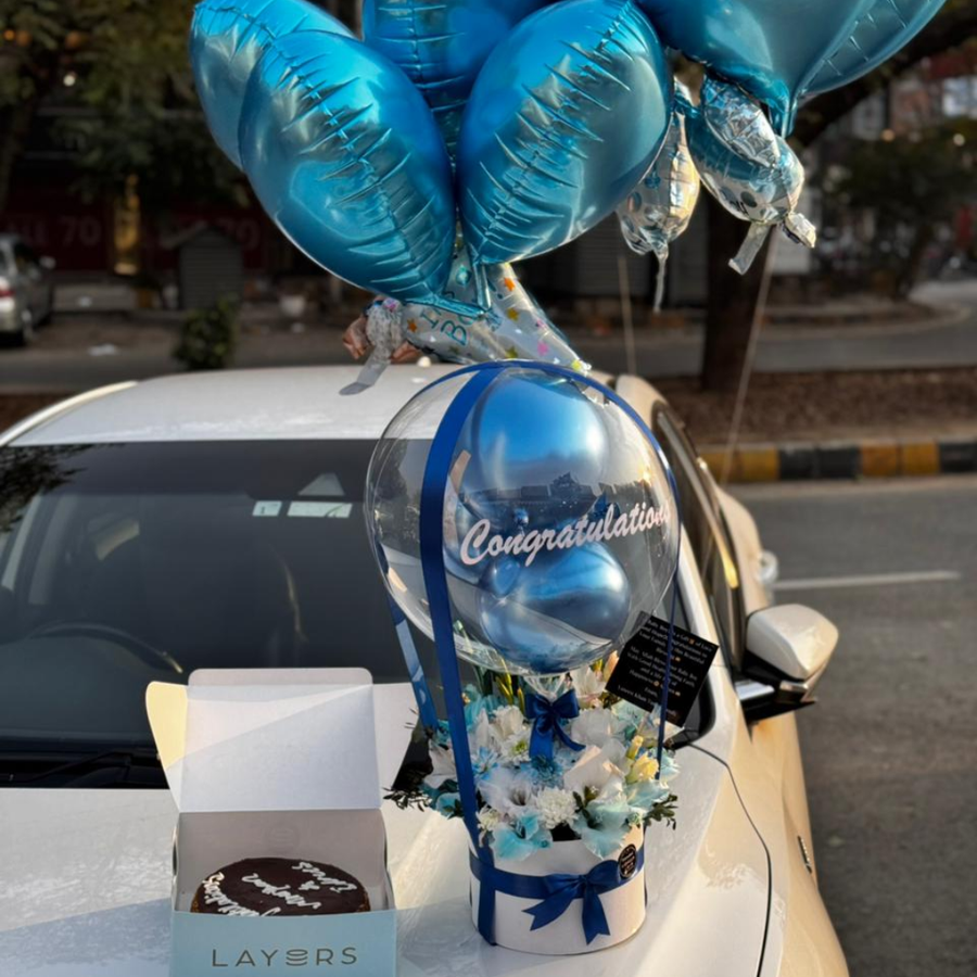 Congratulations Special – Flower, Balloon & Cake Combo