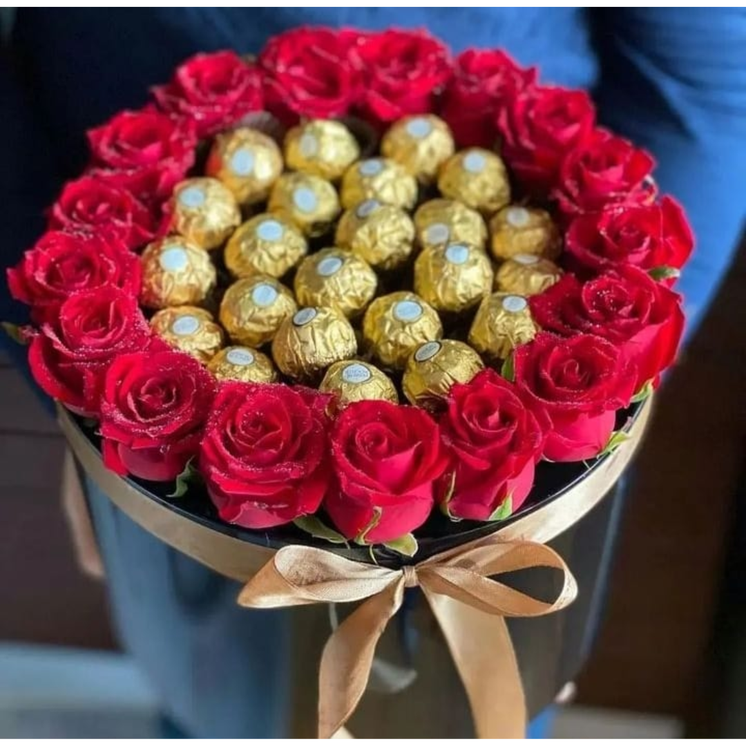 Ferrero Rocher & Red Roses Box – Perfect Gift for Her