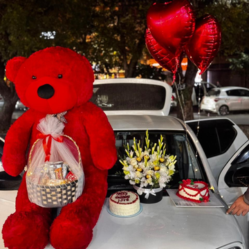 Valentine Special – Red Teddy, Flowers & Chocolate Delight