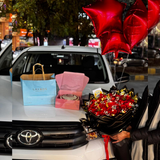 Romantic Celebration Combo – Red Roses, Cake, Brownies & Helium Balloons