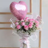 Elegant Pink Imported Flower Bouquet with Heart Balloon