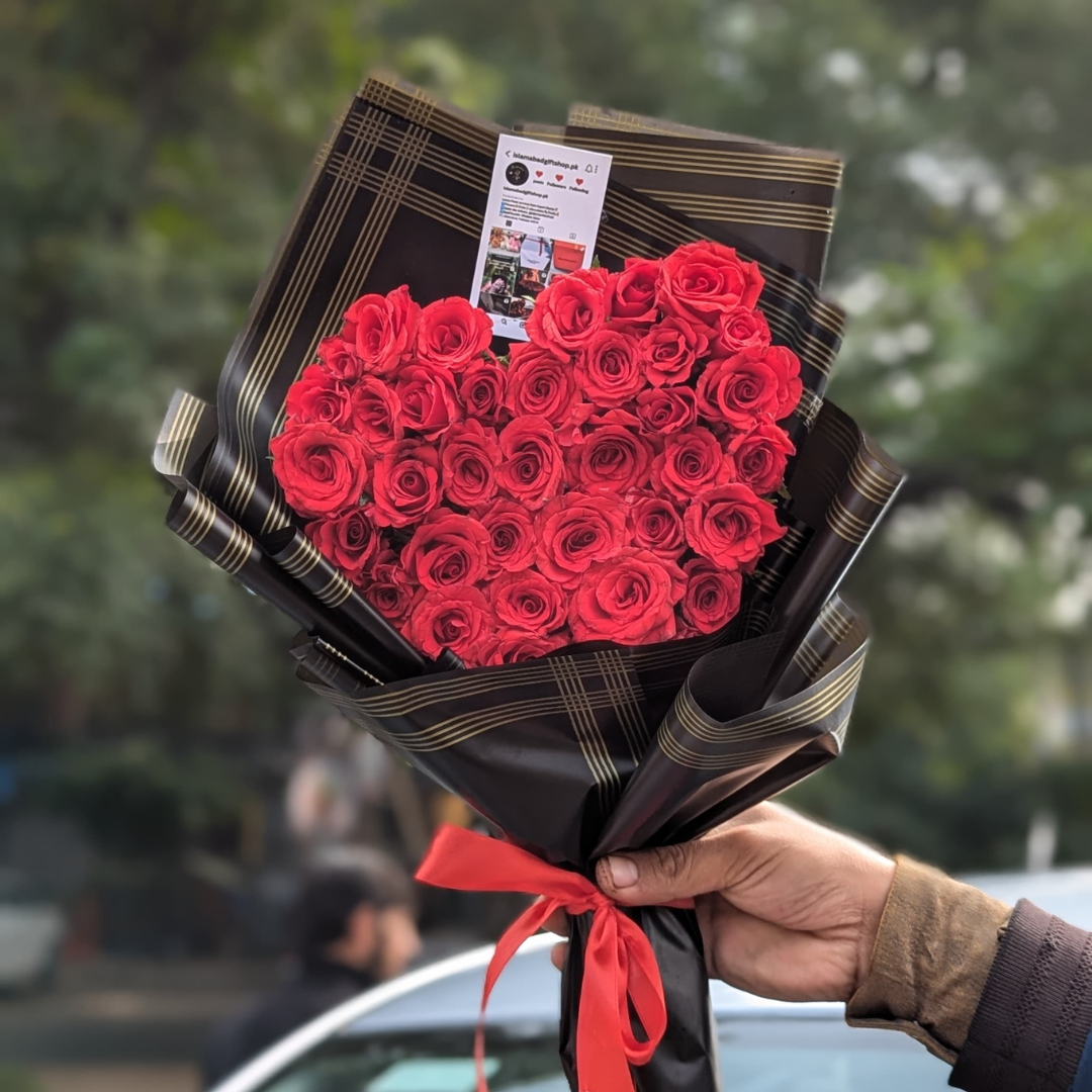 Mini Heart-Themed Red Rose Bouquet