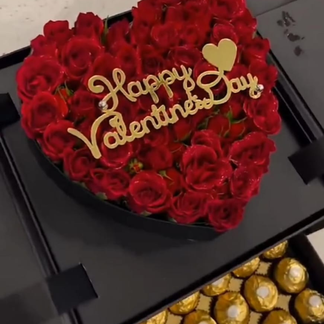 Valentine’s Popup Box: Red Heart Rose & Rochers