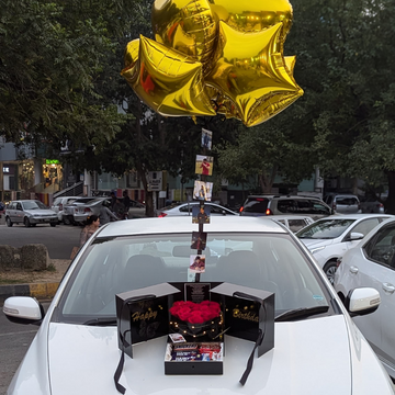 Love & Memories: Heart of Roses Chocolates in a Drawer &Your Favourite Pictures with Helium Balloons🎈