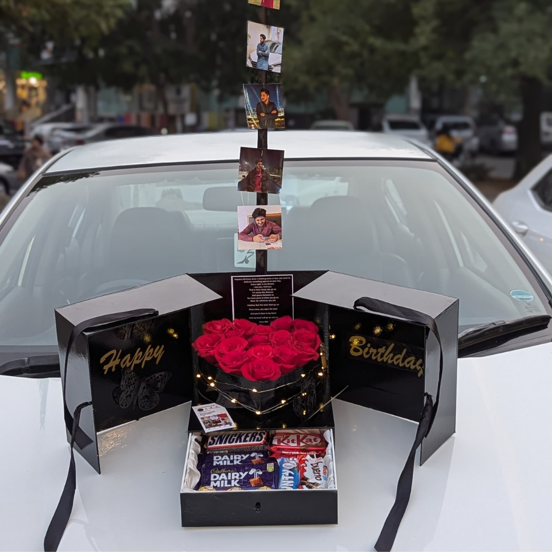 Love & Memories: Heart of Roses Chocolates in a Drawer &Your Favourite Pictures with Helium Balloons🎈