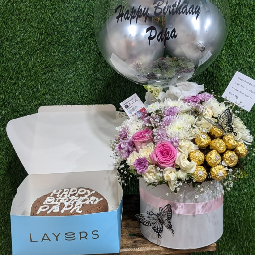 Happy Birthday Papa: Elegant Flower Box & Sweet Treats|Same Day Gift Delivery Pakistan🇵🇰