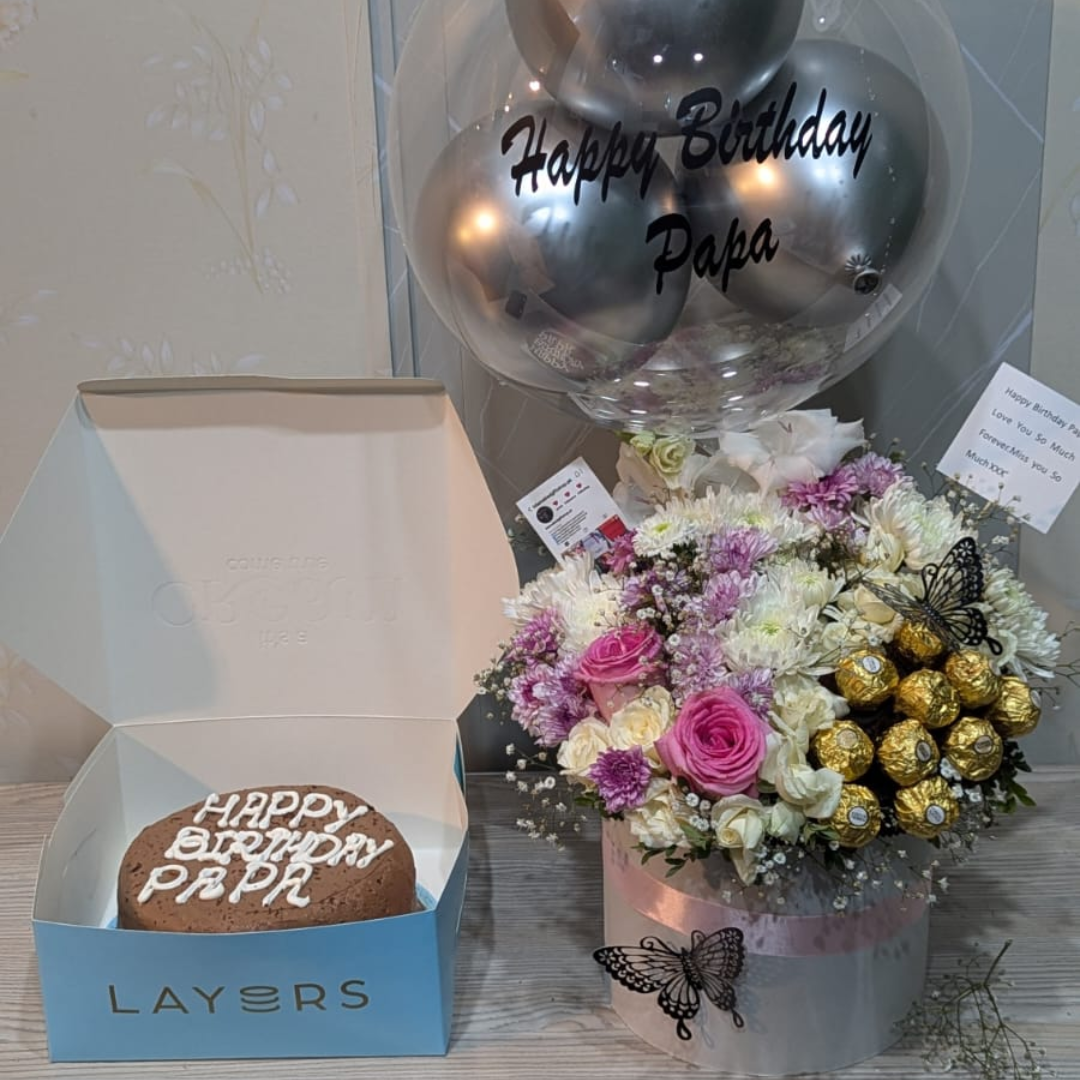 Happy Birthday Papa: Elegant Flower Box & Sweet Treats|Same Day Gift Delivery Pakistan🇵🇰