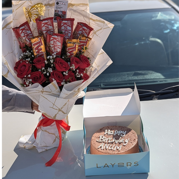 Kitkat Twix Bouquet💐With Fresh Flowers🌹 & Cake🎂