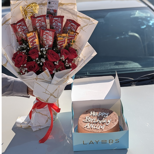 Kitkat Twix Bouquet💐With Fresh Flowers🌹 & Cake🎂