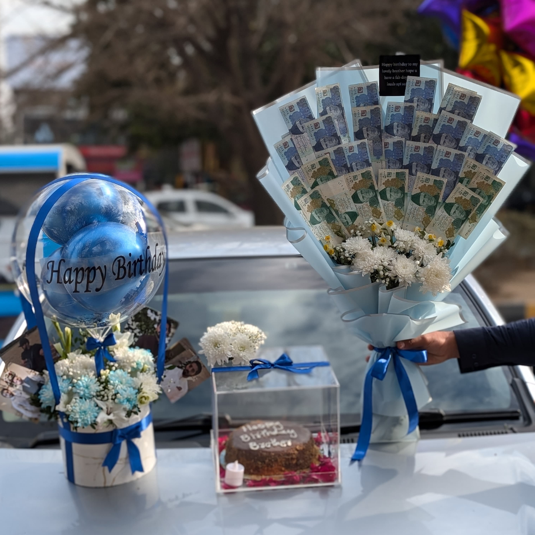 From Sister with Love: Acrylic Box, Cake & Money Bouquet