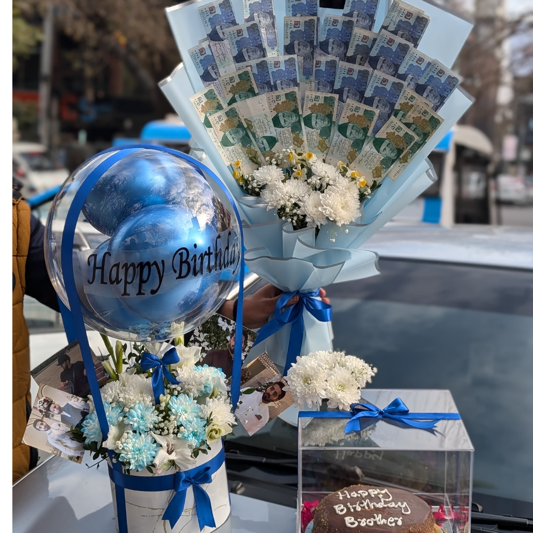 From Sister with Love: Acrylic Box, Cake & Money Bouquet
