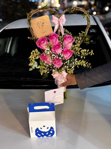 Pink Roses Heart-Shaped Bouquet