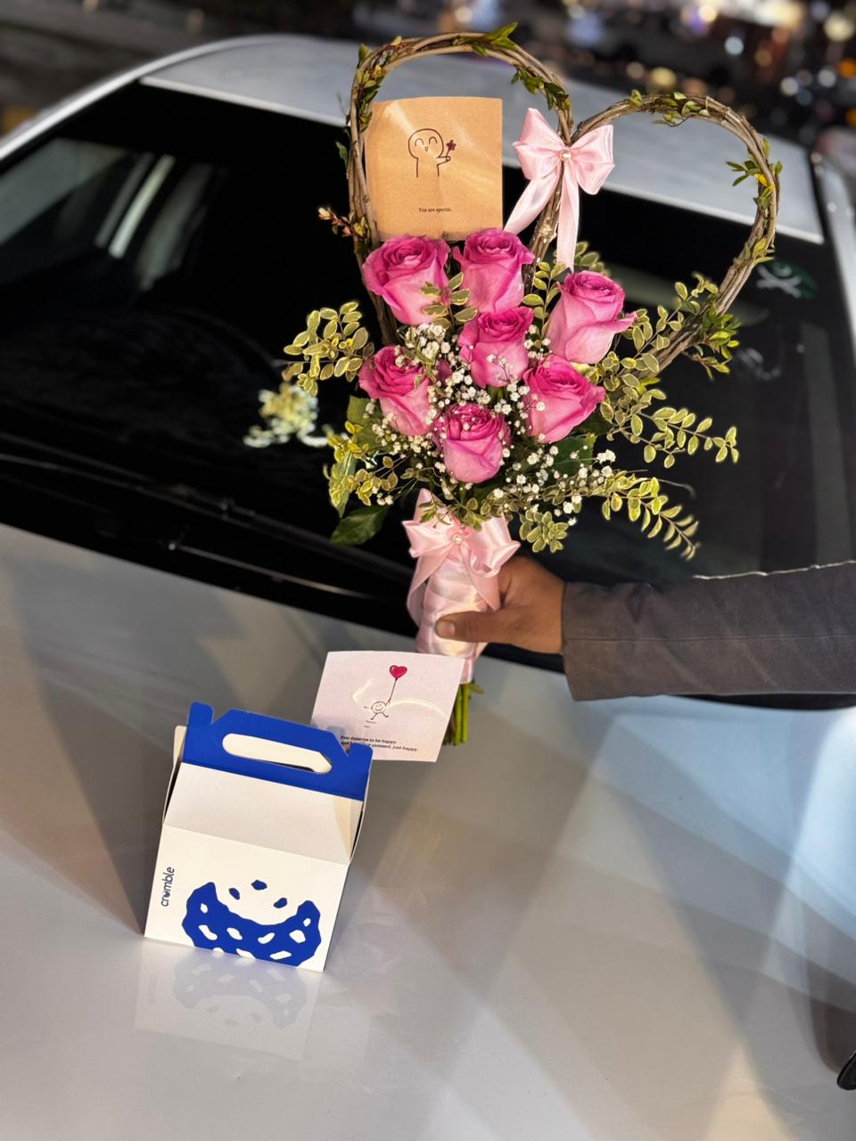 Pink Roses Heart-Shaped Bouquet