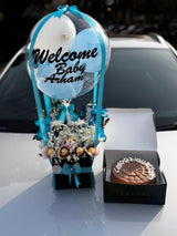 Happy Birthday Balloon Arrangement with Celebration Cake