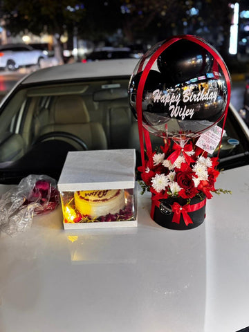 Balloon Flower Box with Birthday Cake